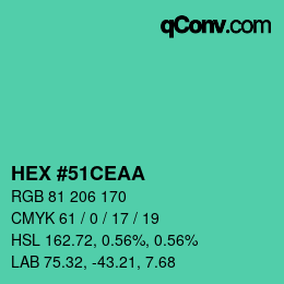 颜色代码: HEX #51CEAA | qconv.com