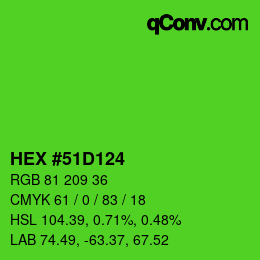 Farbcode: HEX #51D124 | qconv.com