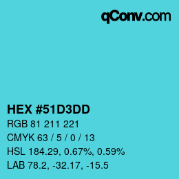 颜色代码: HEX #51D3DD | qconv.com