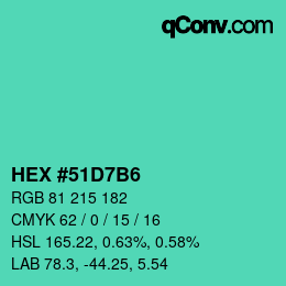颜色代码: HEX #51D7B6 | qconv.com