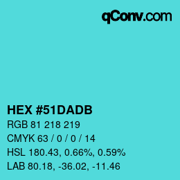Color code: HEX #51DADB | qconv.com