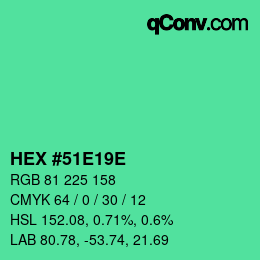 Color code: HEX #51E19E | qconv.com