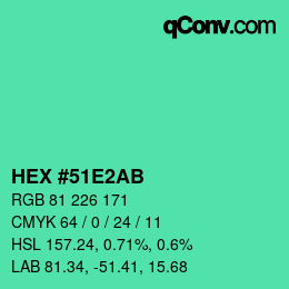 Color code: HEX #51E2AB | qconv.com