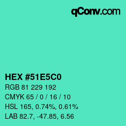 Color code: HEX #51E5C0 | qconv.com
