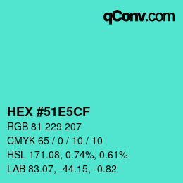 Color code: HEX #51E5CF | qconv.com
