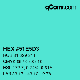 Color code: HEX #51E5D3 | qconv.com