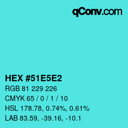 カラーコード: HEX #51E5E2 | qconv.com