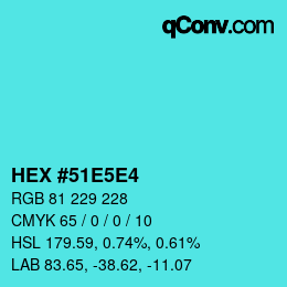 Farbcode: HEX #51E5E4 | qconv.com