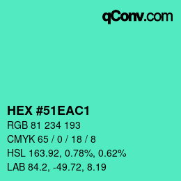 カラーコード: HEX #51EAC1 | qconv.com