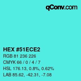 Color code: HEX #51ECE2 | qconv.com
