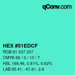 Color code: HEX #51EDCF | qconv.com
