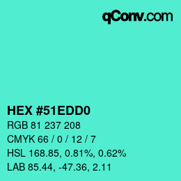 Color code: HEX #51EDD0 | qconv.com