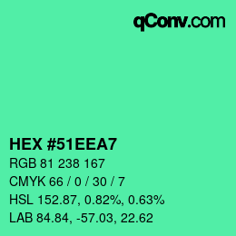 Color code: HEX #51EEA7 | qconv.com