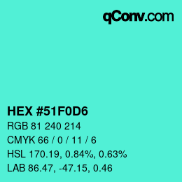 Color code: HEX #51F0D6 | qconv.com