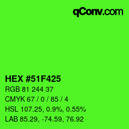 Farbcode: HEX #51F425 | qconv.com