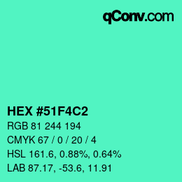 Color code: HEX #51F4C2 | qconv.com