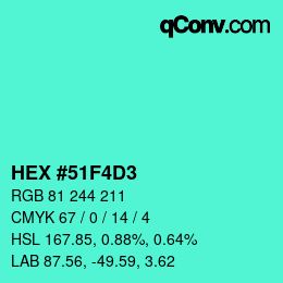 Color code: HEX #51F4D3 | qconv.com