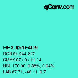 Color code: HEX #51F4D9 | qconv.com