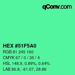 颜色代码: HEX #51F5A0 | qconv.com