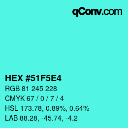Color code: HEX #51F5E4 | qconv.com