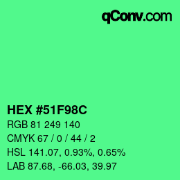 Color code: HEX #51F98C | qconv.com