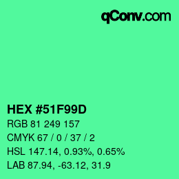 カラーコード: HEX #51F99D | qconv.com