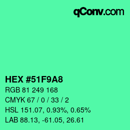 Color code: HEX #51F9A8 | qconv.com