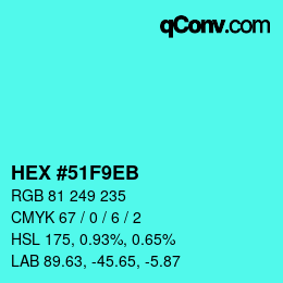 Color code: HEX #51F9EB | qconv.com