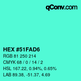 Color code: HEX #51FAD6 | qconv.com