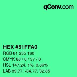 颜色代码: HEX #51FFA0 | qconv.com