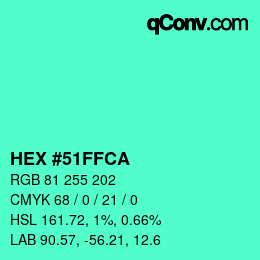 Color code: HEX #51FFCA | qconv.com