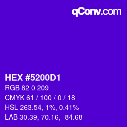 颜色代码: HEX #5200D1 | qconv.com