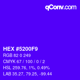 颜色代码: HEX #5200F9 | qconv.com