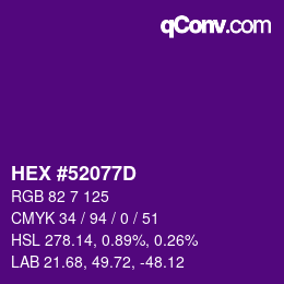颜色代码: HEX #52077D | qconv.com