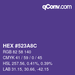 Color code: HEX #523A8C | qconv.com