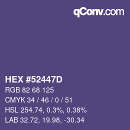 Color code: HEX #52447D | qconv.com