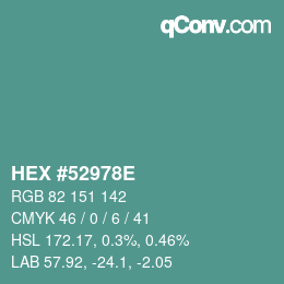 Color code: HEX #52978E | qconv.com