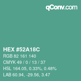 カラーコード: HEX #52A18C | qconv.com