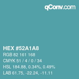 颜色代码: HEX #52A1A8 | qconv.com