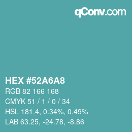 カラーコード: HEX #52A6A8 | qconv.com