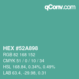 カラーコード: HEX #52A898 | qconv.com