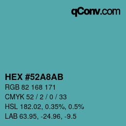 Color code: HEX #52A8AB | qconv.com