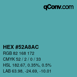 Color code: HEX #52A8AC | qconv.com
