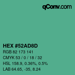 颜色代码: HEX #52AD8D | qconv.com