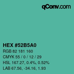 颜色代码: HEX #52B5A0 | qconv.com