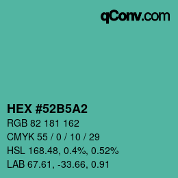 颜色代码: HEX #52B5A2 | qconv.com