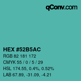 颜色代码: HEX #52B5AC | qconv.com