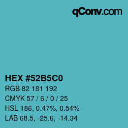 カラーコード: HEX #52B5C0 | qconv.com