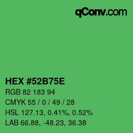 颜色代码: HEX #52B75E | qconv.com