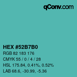 颜色代码: HEX #52B7B0 | qconv.com